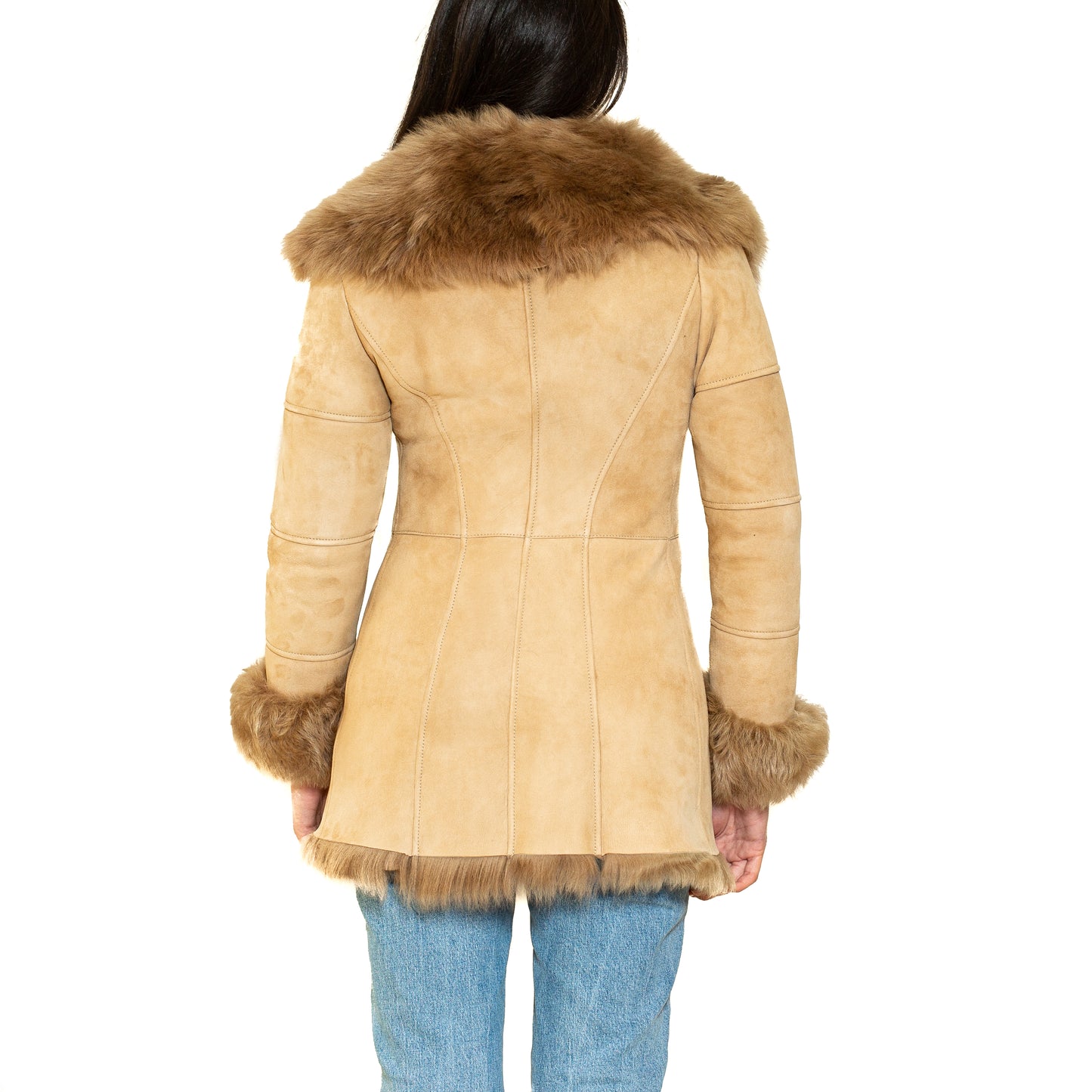 Women's Original Shearling Sheepskin Coat Suede - "Noemi"