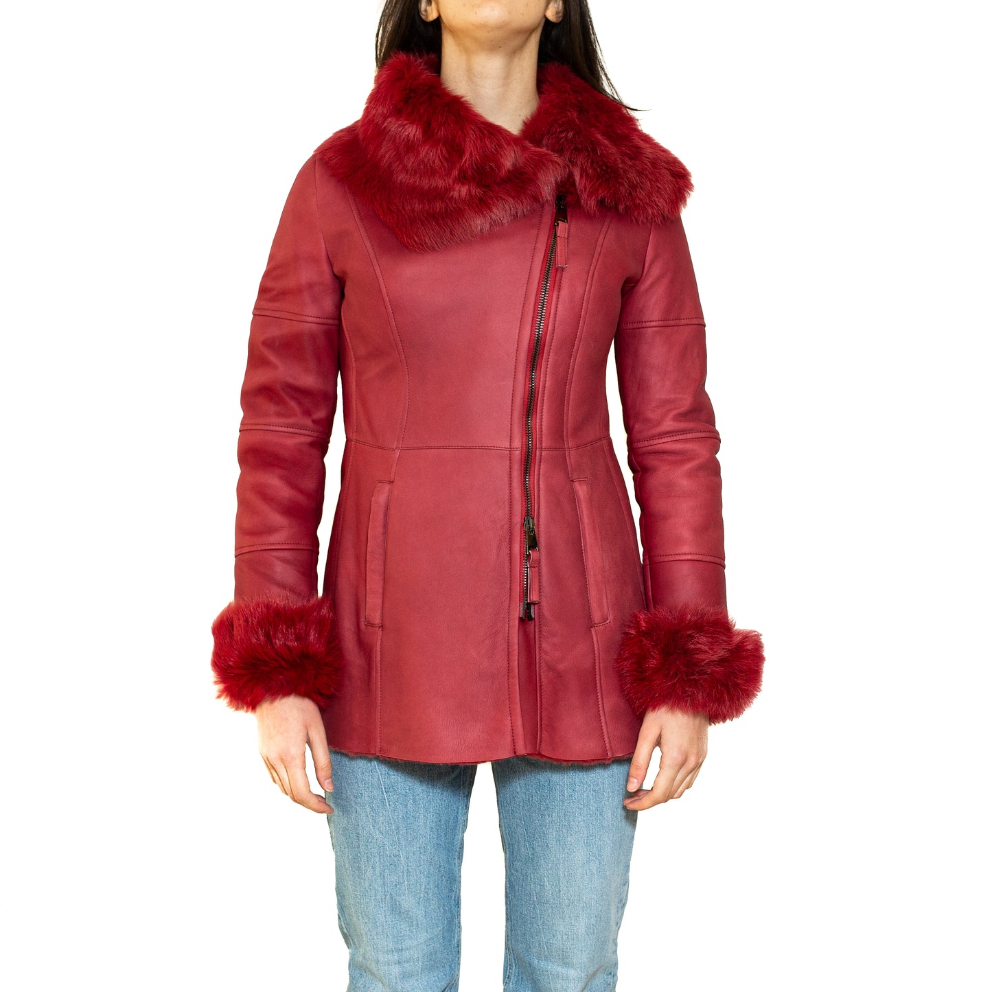 Women's Original Shearling Sheepskin Coat Suede - "Noemi"