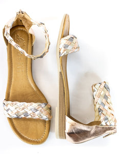 Two Strap Woven Flat Leather Sandals - (Art. 6680)