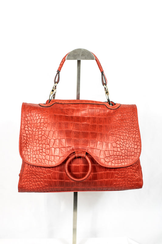 Crocodile Printed Leather Handbag - (Mod. 7256)