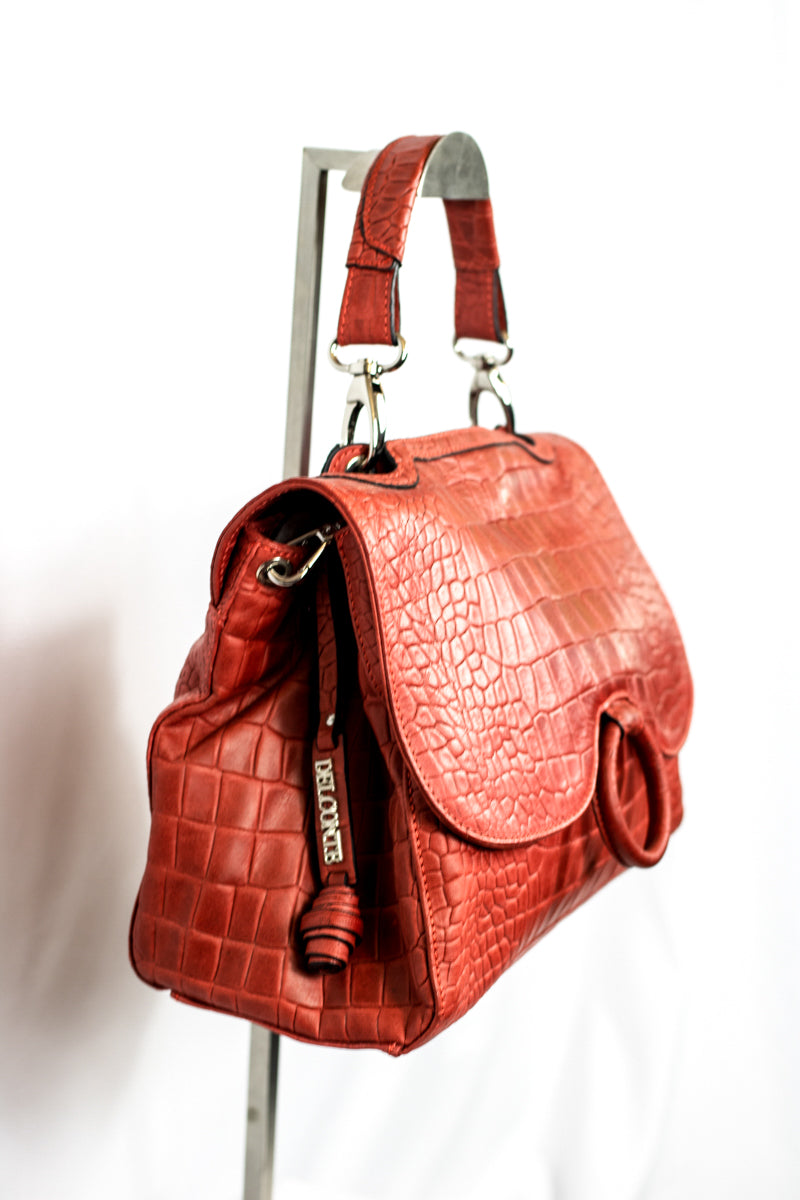 Crocodile Printed Leather Handbag - (Mod. 7256)