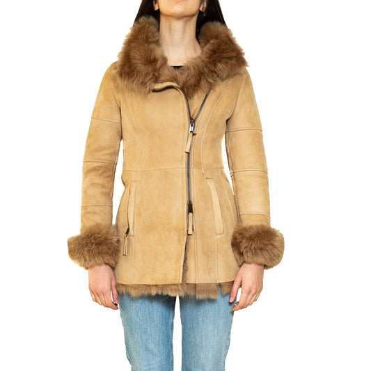 Women's Original Shearling Sheepskin Coat Suede - "Noemi"