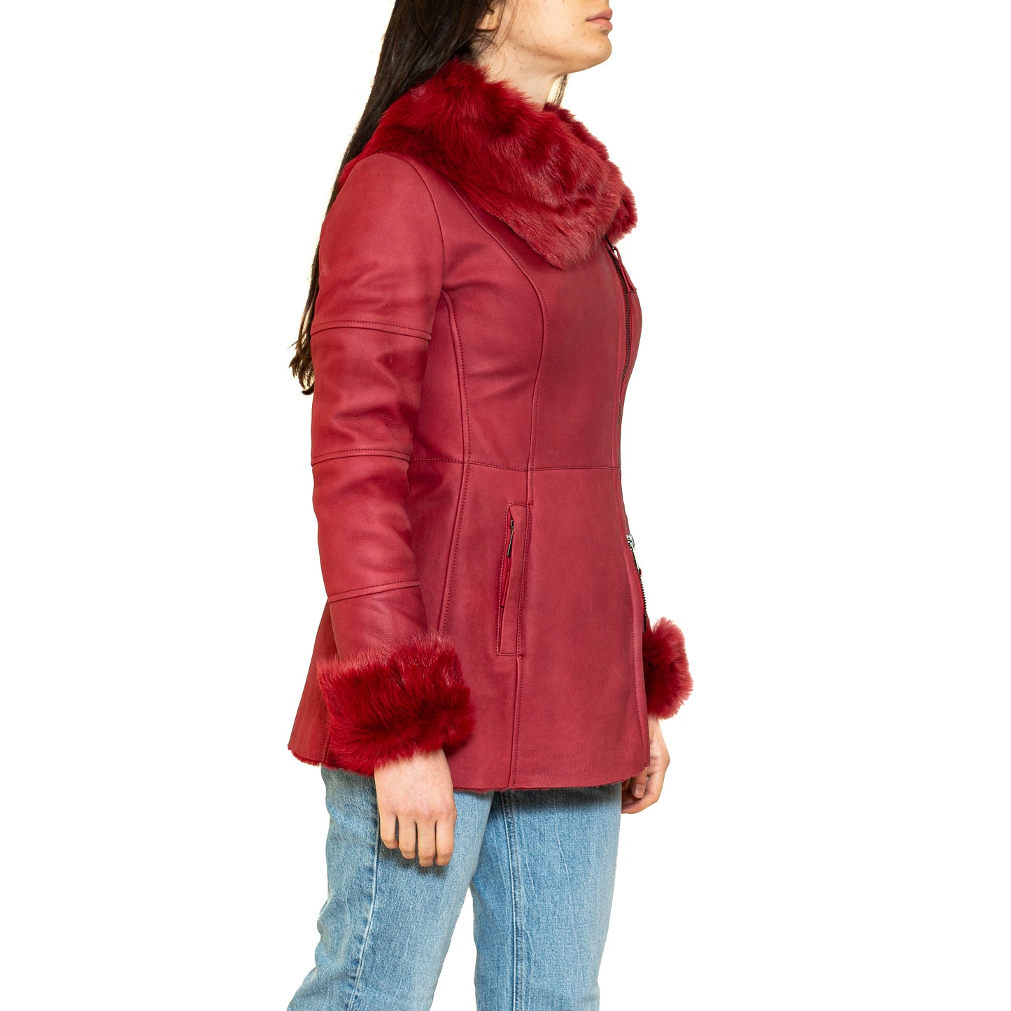 Women's Original Shearling Sheepskin Coat Suede - "Noemi"