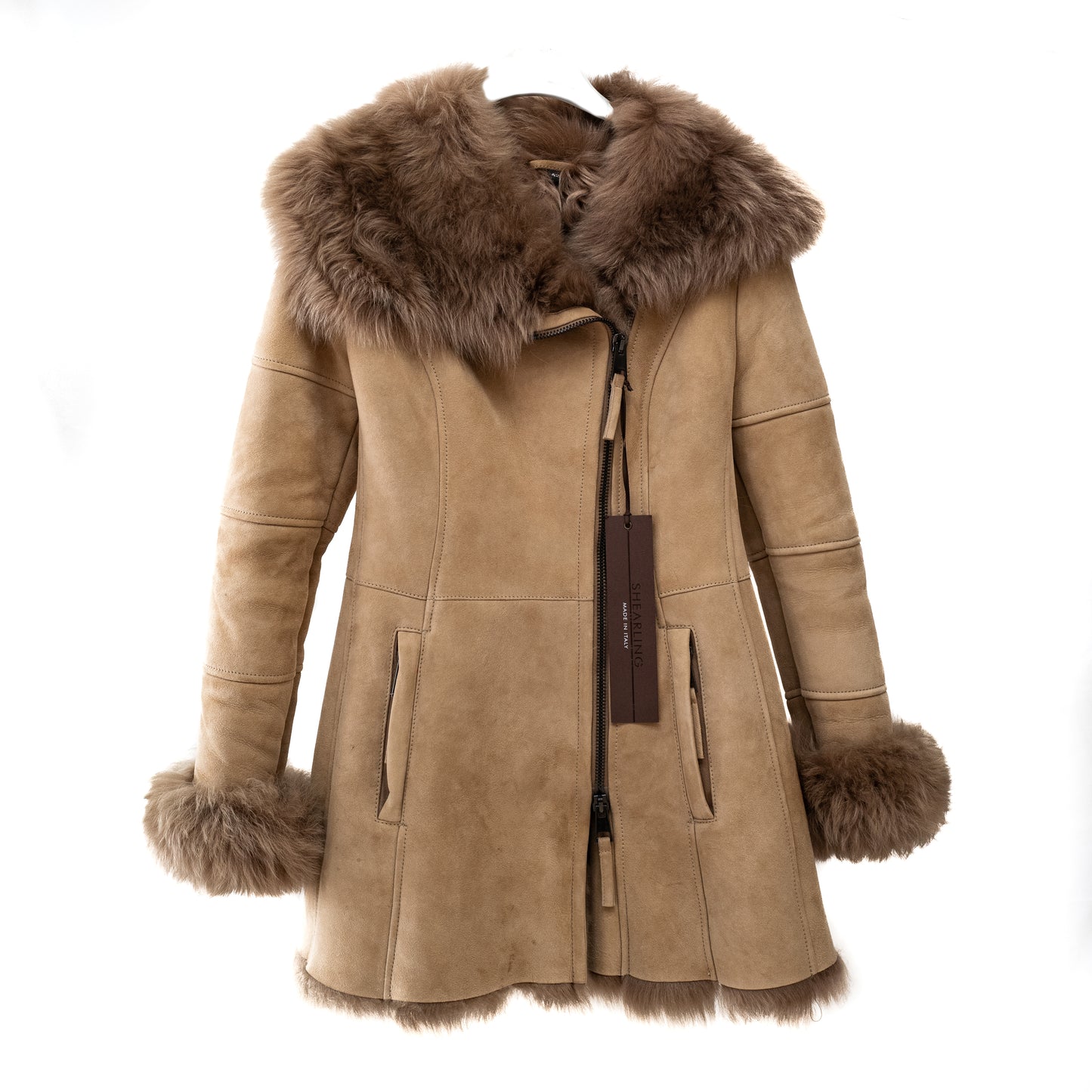 Women's Original Shearling Sheepskin Coat Suede - "Noemi"